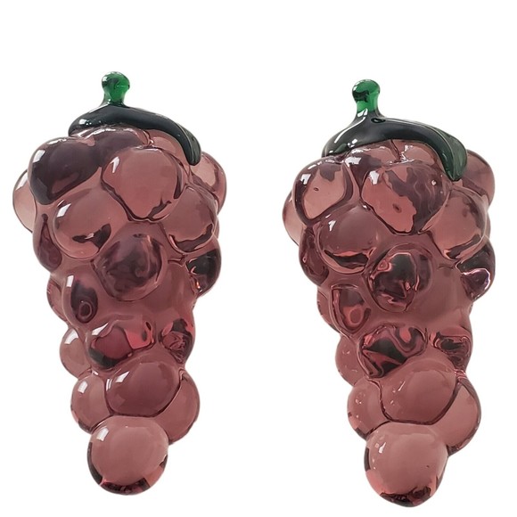 Vintage Blown Glass Grape Bunch Cluster 4.5" lot of 2 - Picture 2 of 8